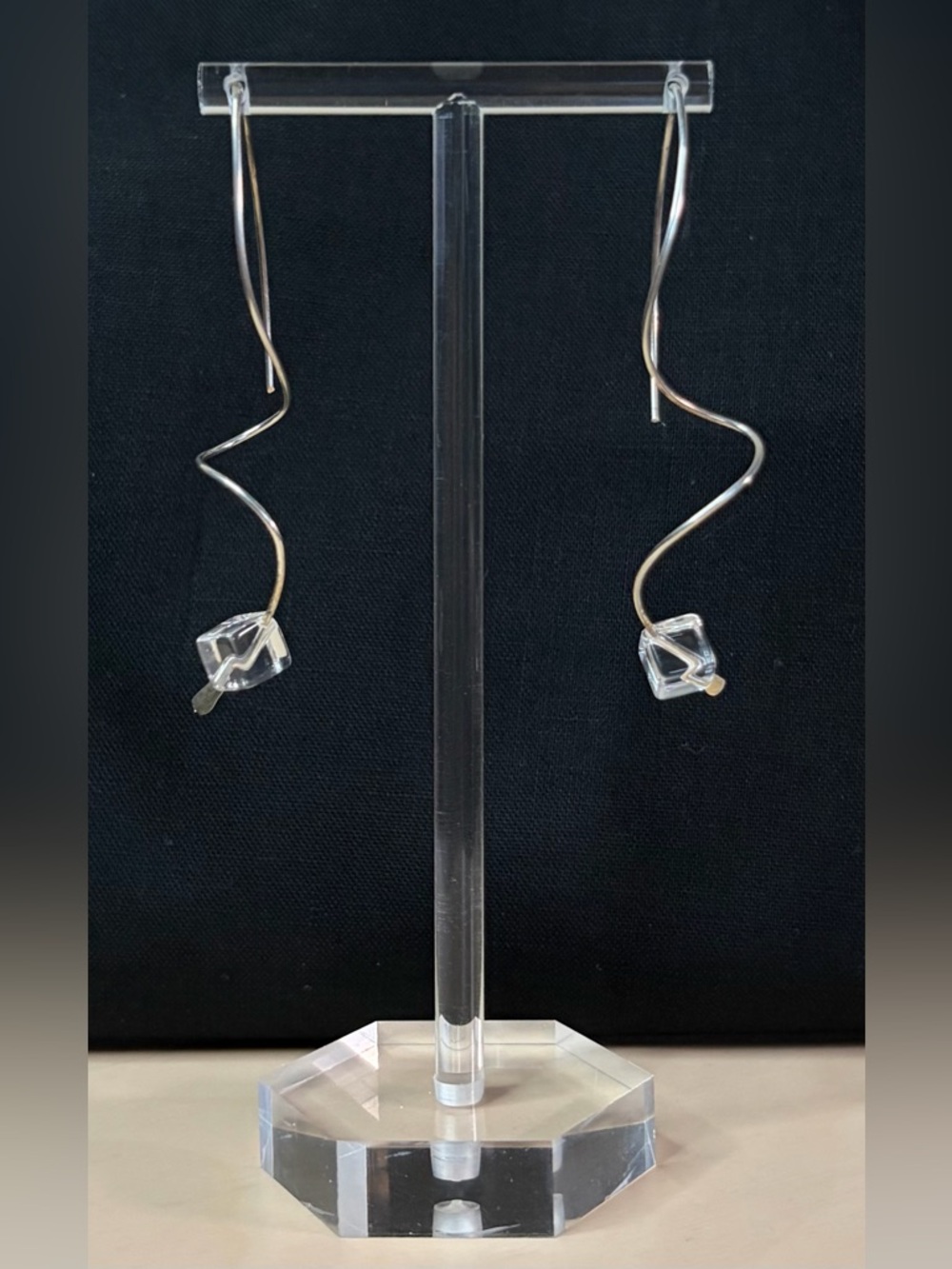 Sterling Silver Clear Crystal Double Twist Artisan Hand Crafted Wire Earrings - Picture 2 of 6
